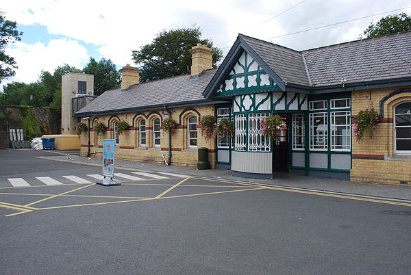 The main station building on the east side of the railway