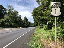 US 1 southbound in Pennsbury Township 2022-09-03 12 06 00 View south along U.S. Route 1 (Baltimore Pike) just south of Fairville Road in Pennsbury Township, Chester County, Pennsylvania.jpg