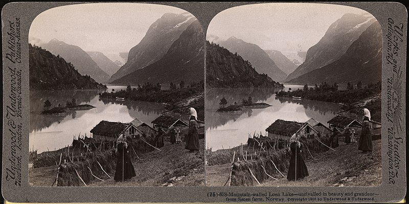 File:678 (76). Mountain-walled Loen Lake - unrivalled in beauty and grandeur - from Seten farm, Norway (8089363267).jpg