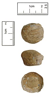 Thumbnail for File:A lead alloy artefact, possibly a deformed musket ball, weight or gaming piece of uncertain date. (FindID 823972).jpg