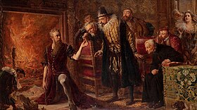 Jan Matejko'nun Sendivogius ve Sigismund'u bir şöminenin yanında simya çalışması temsili