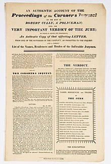 A broadside pamphlet containing details of the inquest verdict and subscription raised for the jury An Authentic Account Of The Proceedings Of The Coroner's Inquest.jpg