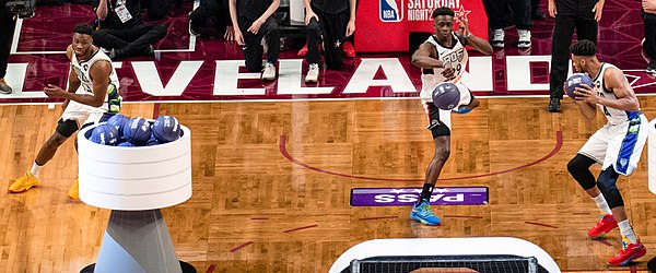 The Antetokounmpo brothers participating in the 2022 NBA All-Star Skills Challenge