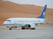 A Saudi Aramco Aviation Boeing 737 aircraft at Shaybah Aramco Plane 1.jpg