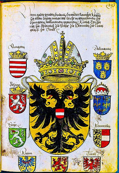 Page from an armorial showing the arms of Emperor Frederick III, c. 1415 – c. 1493