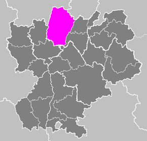 Arrondissement Bourg-en-Bresse na mapě regionu Rhône-Alpes