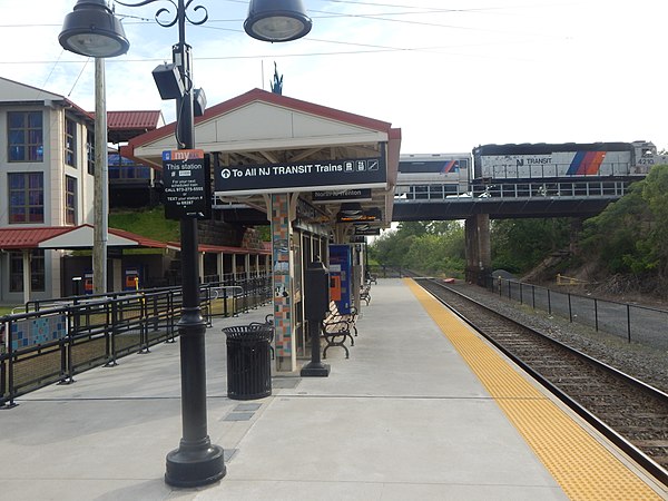 Pennsauken Transit Center opened in 2013 to provide a connection between Atlantic City Line trains (top) and River Line trains