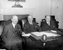 Clement Attlee, Harry Truman, and William Lyon Mackenzie King in Washington in November 1945 AttleeTrumanKing1945.jpg