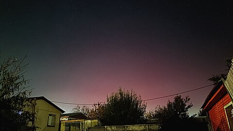 Aurora australis seperti yang dilihat dari Quillón, Chile (36°S)