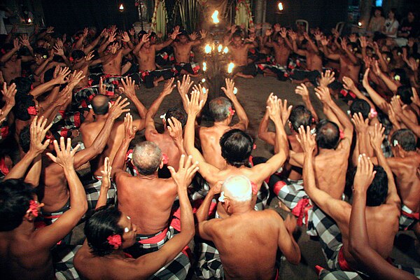 Kecak dance performed by many male dancers.