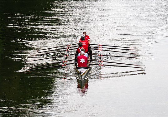 Rowing boat on the river Regnitz in Bamberg