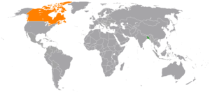 Mapa indicando localização de Bangladesh e do Canadá.