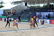 Deutsch: Beachhandball Europameisterschaften 2019 (Beach handball Euro); Tag 3: 4. Juli 2019 – Frauen, Hauptrunde Gruppe II, Deutschland-Spanien 1:2 (18:24, 24:14, 8:9) English: Beach handball Euro; Day 3: 4 July 2019 – Women Main Round Group II – Germany-Spain 1:2 (18:24, 24:14, 8:9)