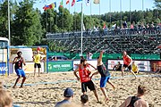 Deutsch: Beachhandball Europameisterschaften 2019 (Beach handball Euro); Tag 1: 2. Juli 2019 – Männer, Vorrunde Gruppe D, Frankreich-Montenegro 2:0 (19:7, 18:9) English: Beach handball Euro; Day 1: 2 July 2019 – Men Preliminary Round Group D – France-Montenegro 2:0 (19:7, 18:9)