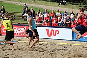 Deutsch: Beachhandball Europameisterschaften 2019 (Beach handball Euro); Tag 1: 2. Juli 2019 – Männer, Vorrunde Gruppe A, Deutschland-Norwegen 2:0 (22:14, 22:20) English: Beach handball Euro; Day 1: 2 July 2019 – Men Preliminary Round Group A – Germany-Norway 2:0 (22:14, 22:20)