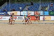 Deutsch: Beachhandball Europameisterschaften 2019 (Beach handball Euro); Tag 2: 3. Juli 2019 – Frauen, Vorrunde Gruppe D, Ukraine-Deutschland 2:0 (23:22, 32:24) English: Beach handball Euro; Day 2: 3 July 2019 – Women Preliminary Round Group D – Ukraine-Germany 2:0 (23:22, 32:24)