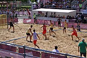 Deutsch: Beachhandball bei den Olympischen Jugendspielen 2018; Tag 4, 10. Oktober 2018; Jungs, Vorrunde, Gruppe B - Italien-Argentinien 1:2 English: Beach handball at the 2018 Summer Youth Olympics at 10 October 2018 – Boys Preliminary Round Group B‎ – Italy-Argentina 1:2