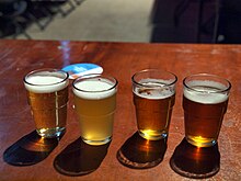 Four different beers to taste at a beer tasting at the Helsinki Beer Festival in Helsinki, Finland. Beers to taste at Helsinki Beer Festival 2016.jpg