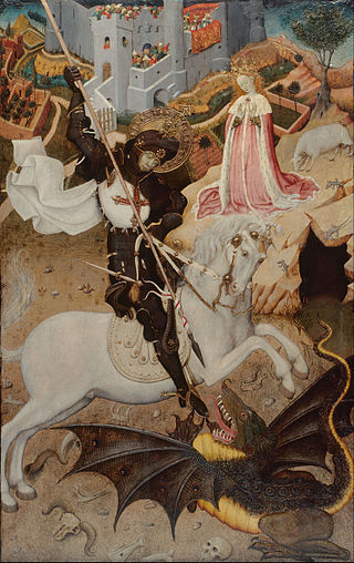<i>Saint George Killing the Dragon</i> Painting by Bernat Martorell