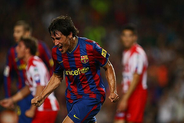 Bojan celebrates his goal against Sporting Gijón on 31 August 2009 at Camp Nou