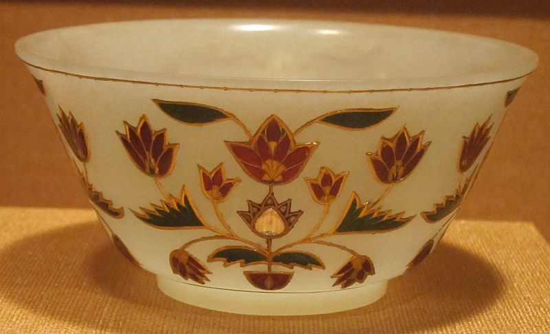 File:Bowl from India, Mughal period, 18th century, white jade, red and green enamels, gold and diamonds, HAA.JPG