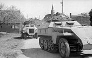 A close-up of the Sd.Kfz. 250/5 and the first 15 cm Panzerwerfer 42 in June, 1944