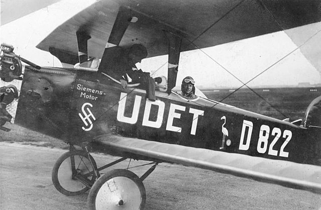 The company built airplanes during World War I, for example, this Siemens airplane in 1926 for Ernst Udet.