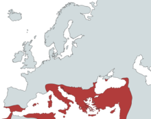 Carte de l'Empire byzantin en 555 après JC.