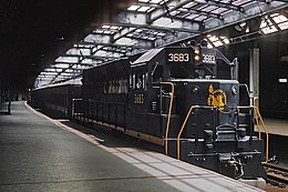 CNJ train at Newark Penn Station, July 1969 CNJ GP40 3683 at Newark Penn Station, NJ on July 4, 1969 (24091179786).jpg