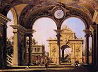 Canaletto - Capriccio of a Renaisance Triumphal Arch seen from the Portico of a Palace.JPG
