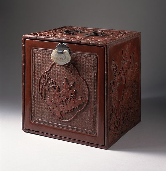 File:Chest with Cartouche Showing Figures on Donkeys in a Landscape, Magnolias, Plum Blossoms, Peonies, Birds, and Butterflies LACMA M.80.153.jpg