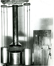 Torsion balance used by Paul R. Heyl in his measurements of the gravitational constant G at the U.S. National Bureau of Standards (now NIST) between 1930 and 1942. ConstantOfGravitation 003.jpg