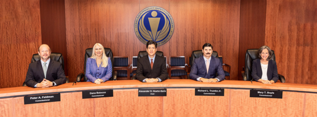 Photo of the five members of the CPSC at CPSC headquarters in Bethesda, Maryland