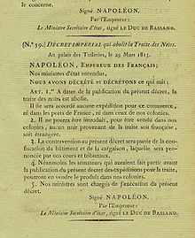 Description de l'image Décret impérial abolissant la traite des noirs (29 mars 1815).jpg.