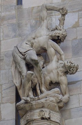 Kaïn vermoordt Abel, beeld bij de kathedraal van Milaan