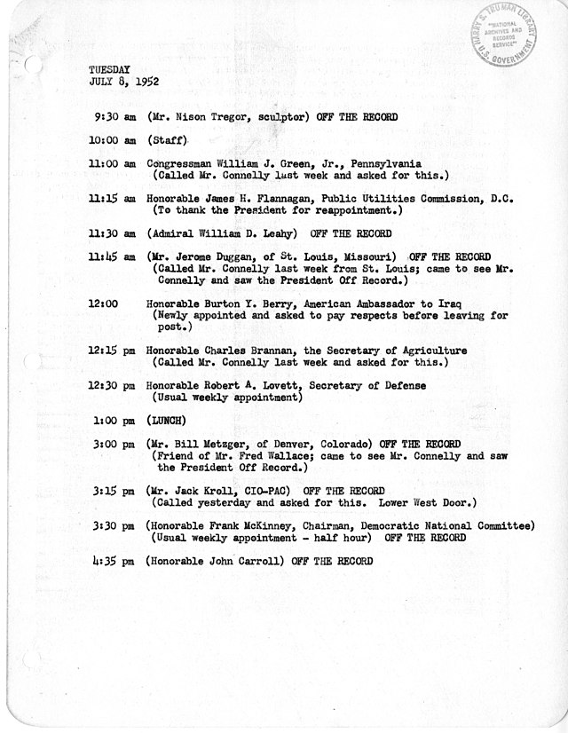 File:Daily Appointment Sheet for President Harry S. Truman - DPLA