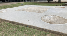 Empty slab after the Confederate War Memorial monument was removed in 2020