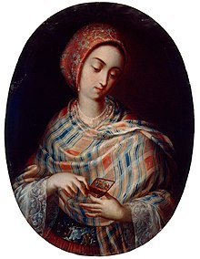 Painting of a woman with a rebozo Juan Rodriguez Juarez. Dama con rebozo, Juan Rodriguez Juarez.jpg