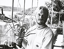 Daniel Ray Norris with lobster at UOG Marine Laboratory Daniel with lobster UOGML.jpg