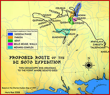 The proposed Hernando de Soto route thru Arkansas DeSoto Map Leg 3 HRoe 2008.jpg