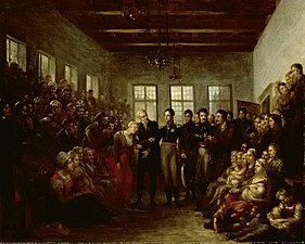 Guillaume Ier visitant les victimes du raz-de-marée de 1825, toile de Mathieu-Ignace Van Brée, 1825.
