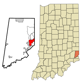 Dearborn County Indiana Incorporated and Unincorporated areas Greendale Highlighted.svg