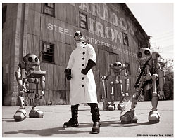 Doctor Steel com sua banda de robôs