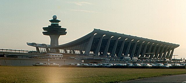 Dulles Airport in April 1970, showing the main terminal's original size