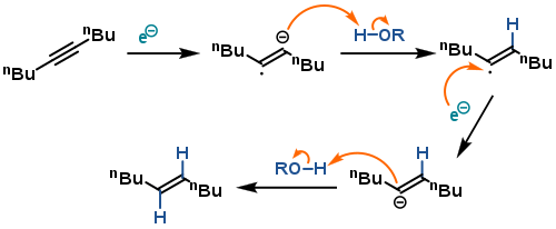 E-Selective alkyne reduction sodium ammonia mechanism.svg