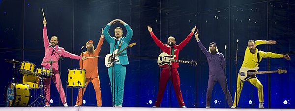 Pollapönk during a rehearsal before the first semi-final