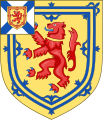 Arms of Maitland, Earl of Lauderdale: Or, a lion rampant gules couped at all his joints of the field within a double tressure flory counter-flory azure in a dexter canton argent a saltire azure surmounted by an inescutcheon charged with the royal arms of Scotland