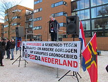 Pegida Netherlands leader Edwin Wagensveld speaks during a demonstration in Apeldoorn. Edwin Wagensveld op PEGIDA-demonstratie.jpg