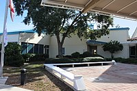 The exterior of the building which houses Enterprise Village, as seen from the Stavros Institute's entrance.