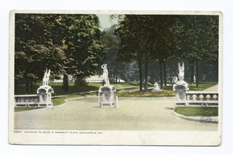 Postcard depicting an entrance to Woodruff Place (ca. 1900) Entrance to Drive in Woodruff Place, Indianapolis, Ind (NYPL b12647398-68408).tiff